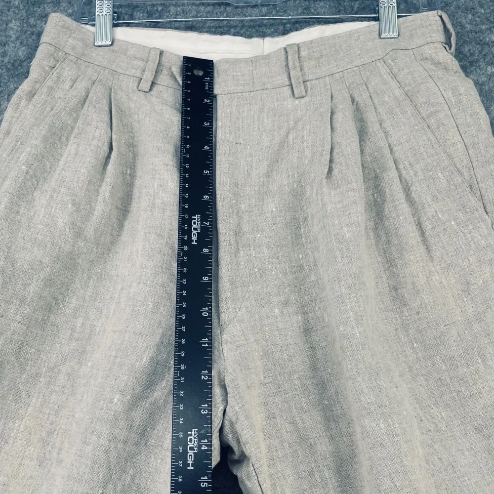 Baxter Sport Trousers Men 32x32 Brown 100% Linen Pleated Wide leg Fit 30x28 Pant